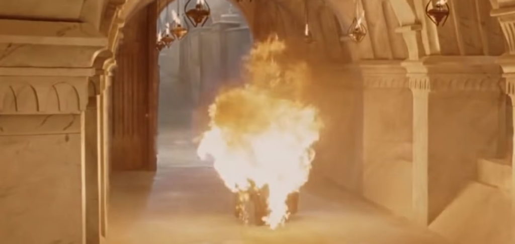 Denethor of Gondor, running the halls engulfed in flame.